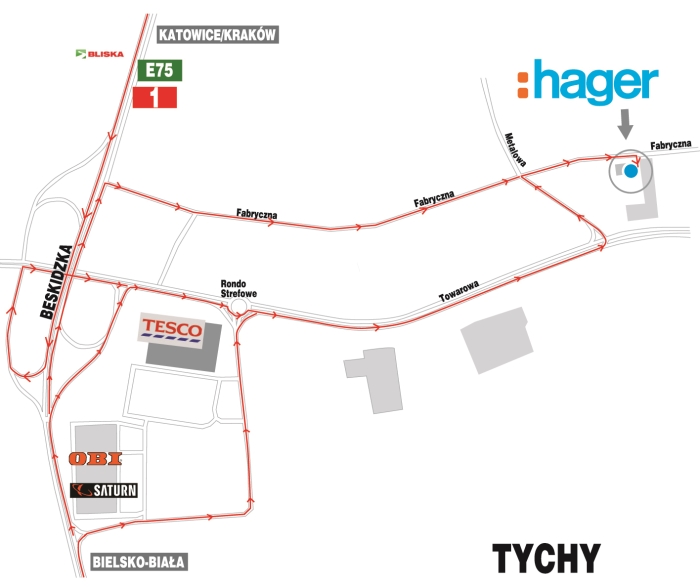CBS Tychy - Mapa dojazdowa CBS Tychy - Mapa dojazdowa